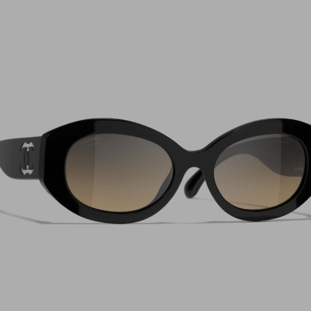 CHANEL Black and Brown Oval Sunglasses, NEW with BOX - Picture 2 of 14